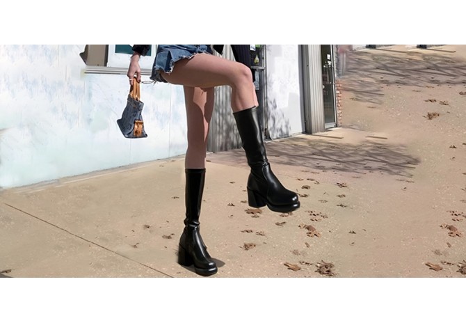 Black Knee High Boots，Platform Chunky Heel Elastic Sock Dress Boots Side Zipper Stretch Boots
